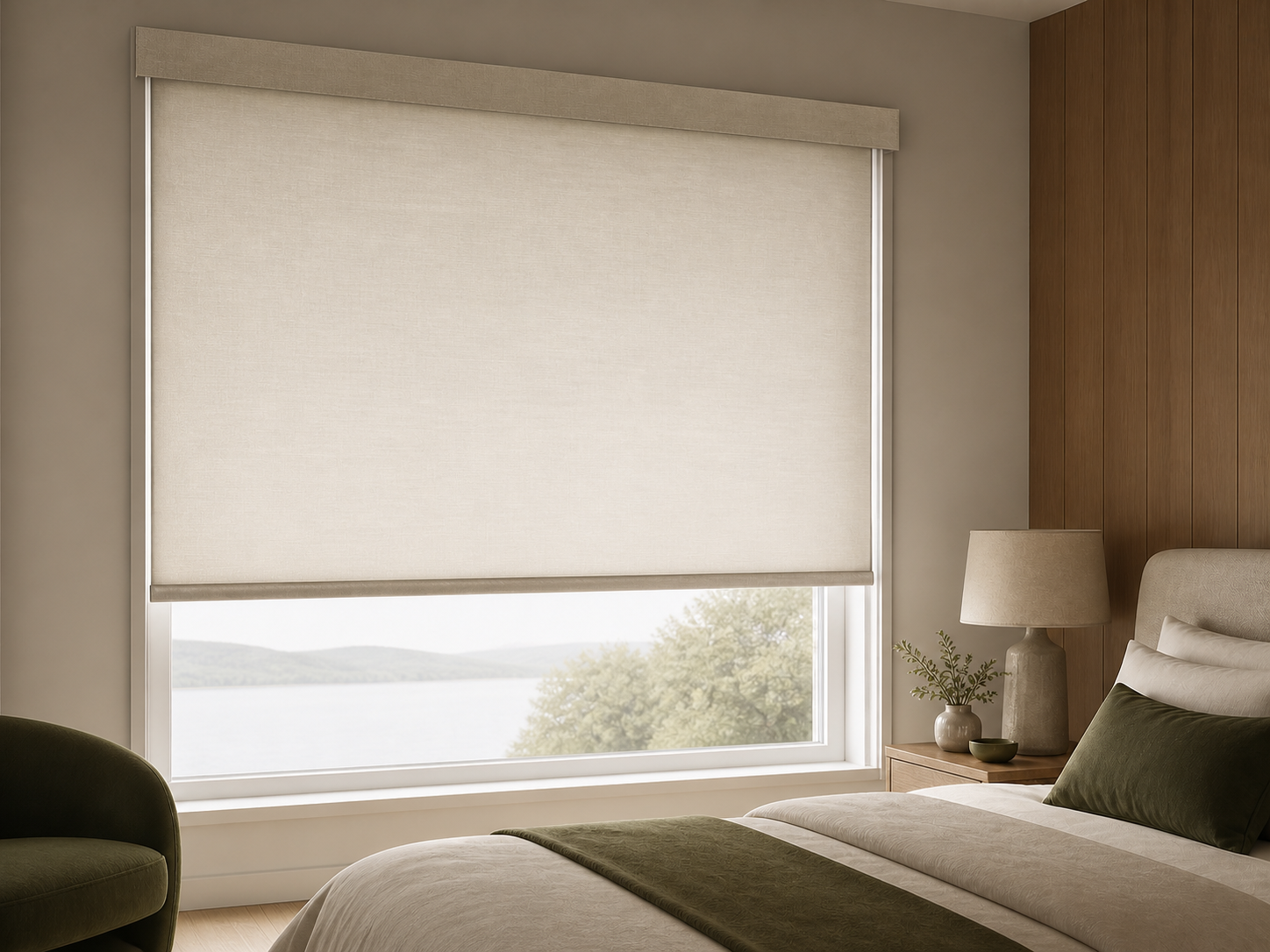 Store rouleau Ilvia A06 avec caisson textile dans une chambre